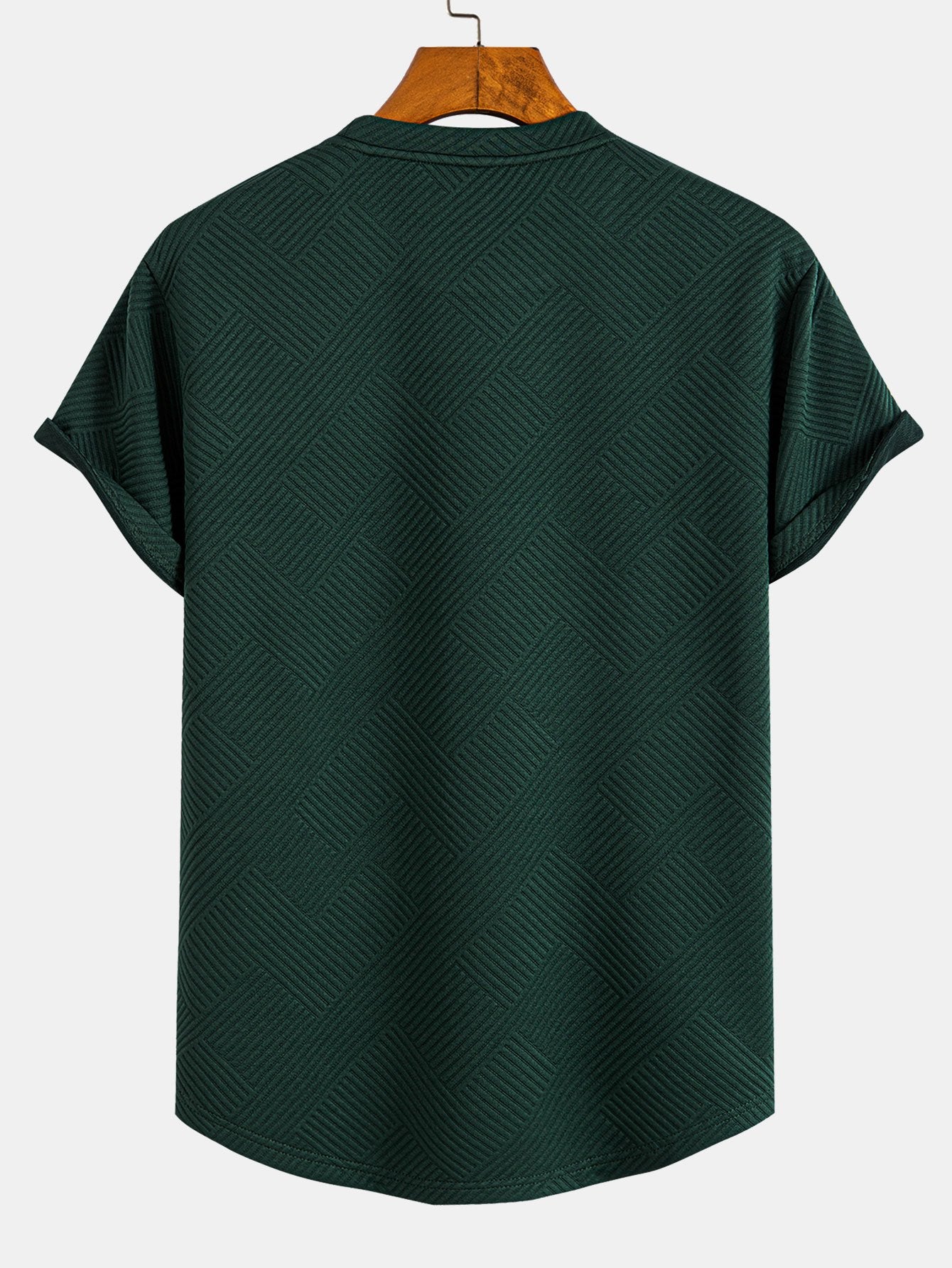 Striped Jacquard Short Sleeve T-Shirt with Arc Hem