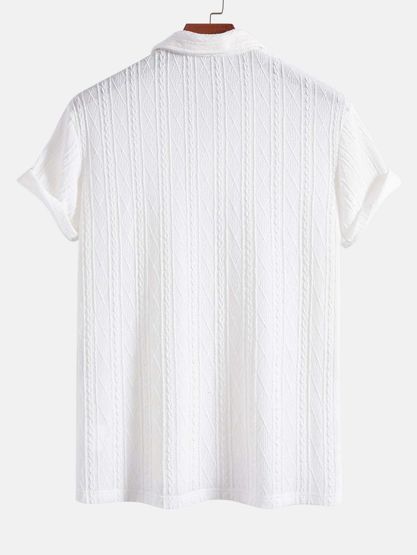 Geometric Jacquard Polo with Knitted Rhombus Design