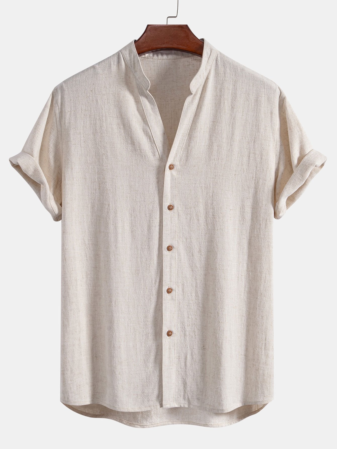 V-Neck Linen-Rayon Blend Top with Straight-Leg Linen Trousers