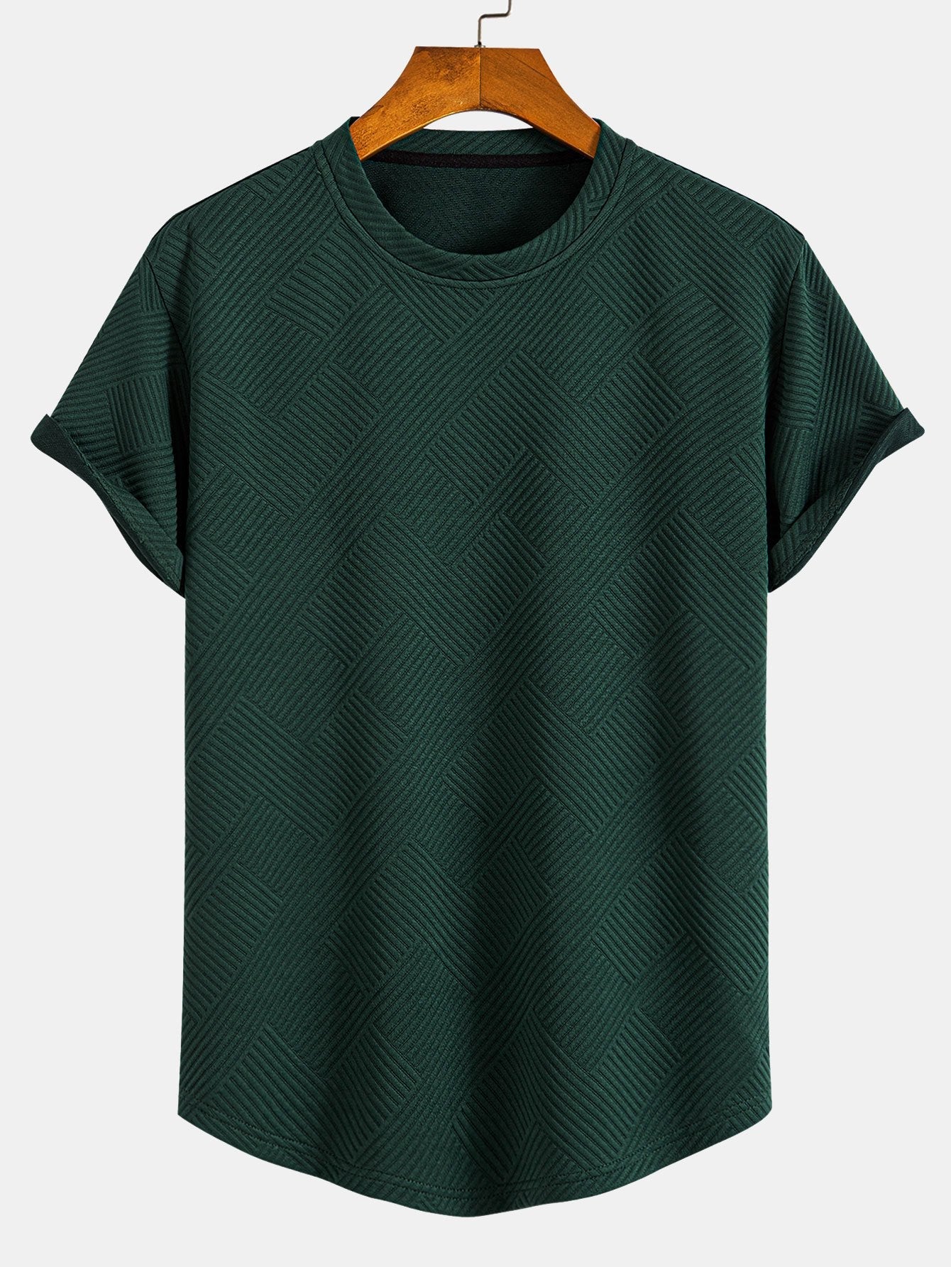 Striped Jacquard Short Sleeve T-Shirt with Arc Hem