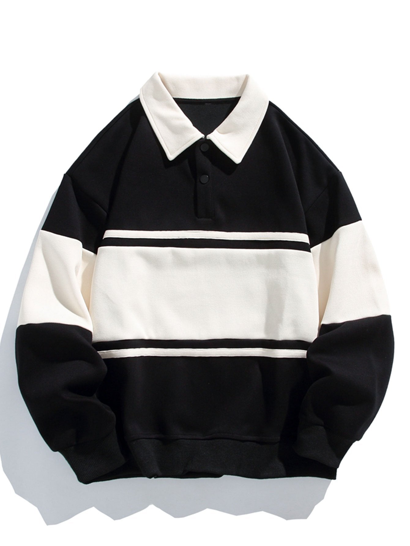 Color Block Patchwork Polo Sweatshirt in Relaxed Fit
