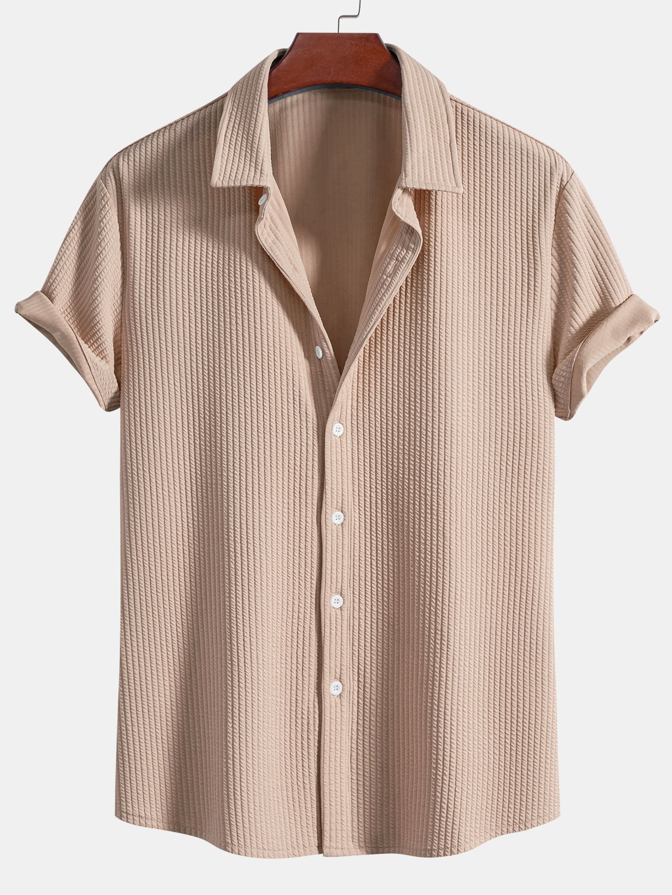 Ribbed Button-Up Shirt and Shorts Set in Muscle Fit