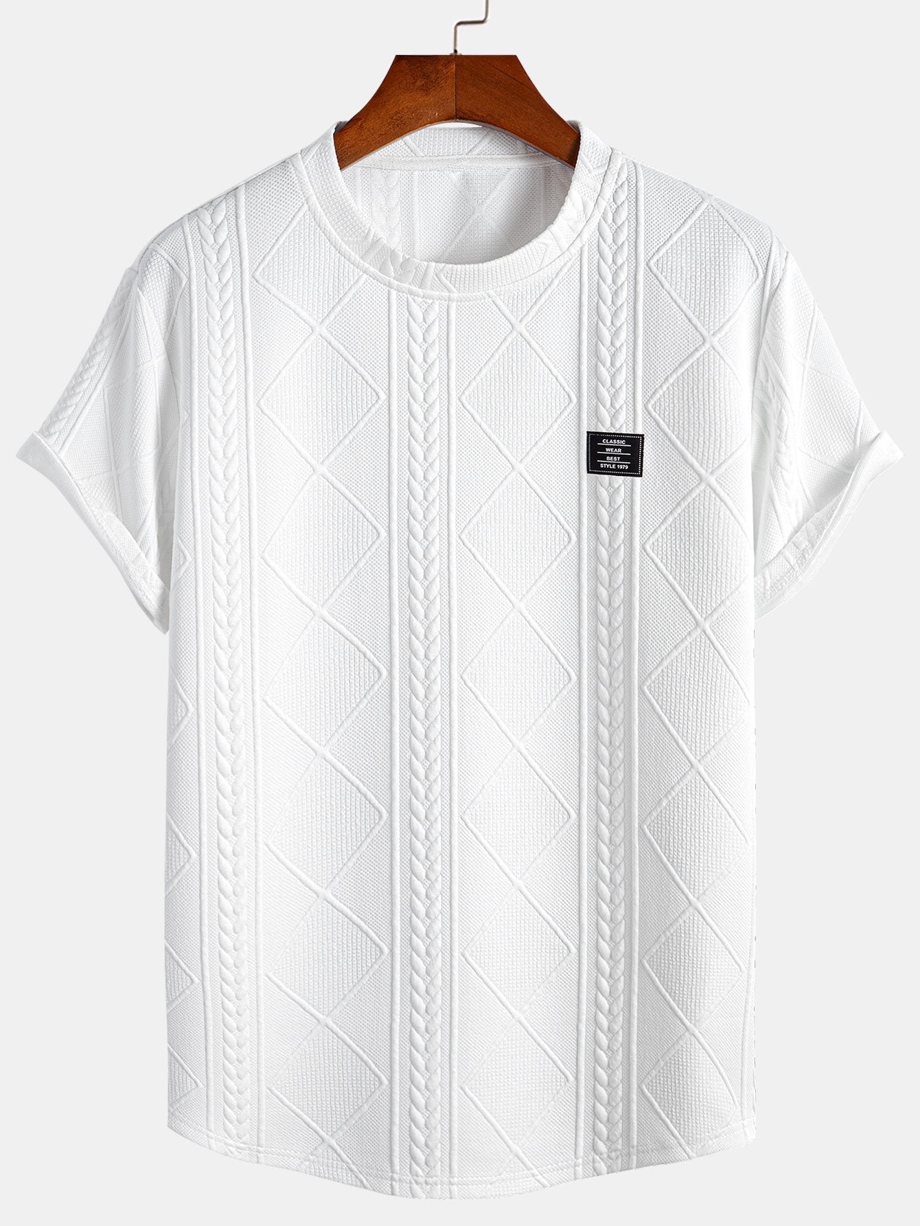 Geometric Jacquard Short Sleeve T-Shirt with Arc Hem & Matching Shorts