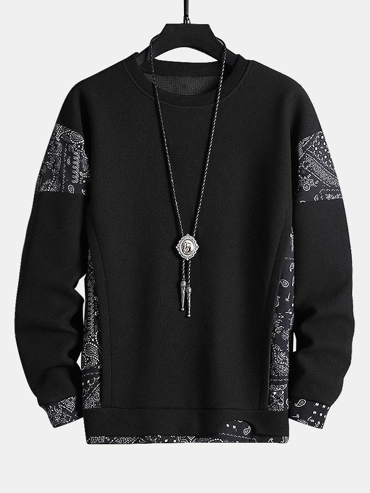 Paisley Pattern Waffle Knit Sweatshirt