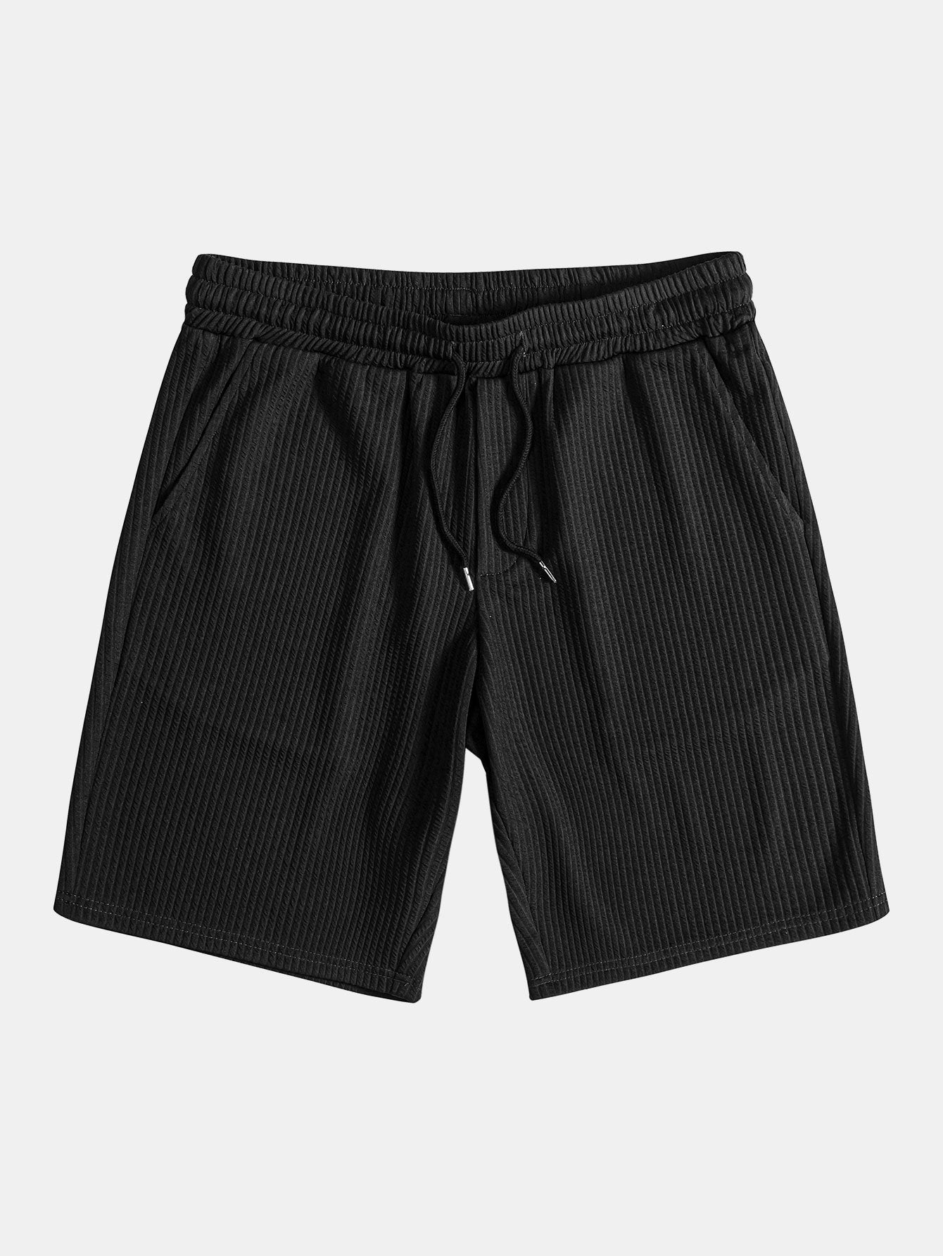 Ribbed Muscle Fit Stand Collar Shirt and Shorts Set