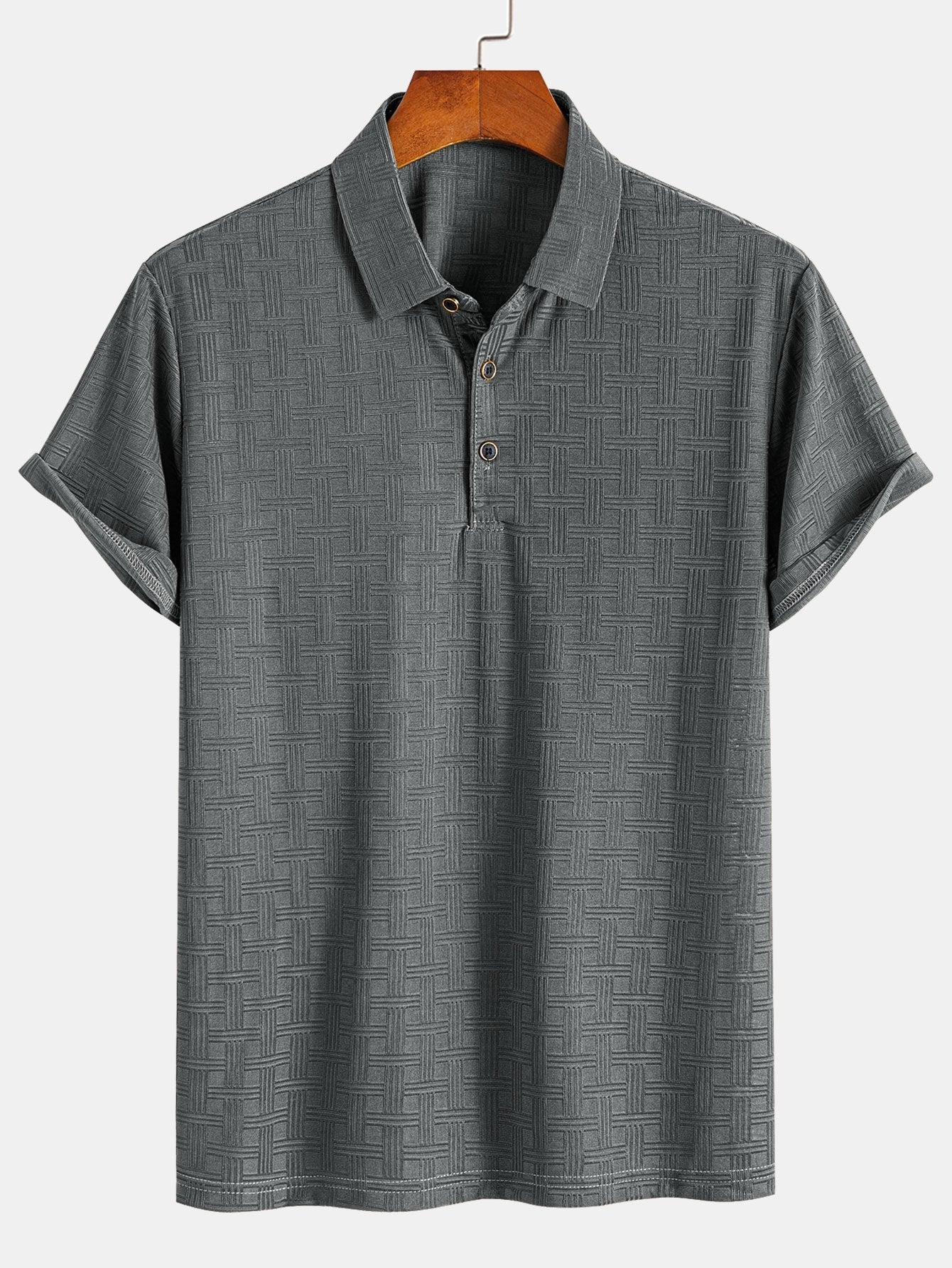Textured Knit Polo Shirt with Short Sleeves