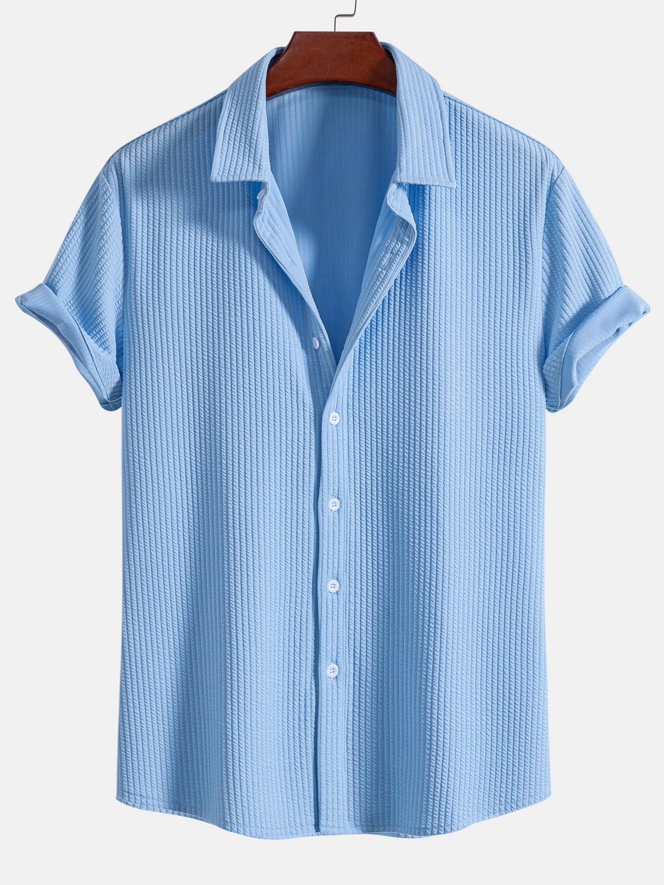 Ribbed Button-Up Shirt and Shorts Set in Muscle Fit