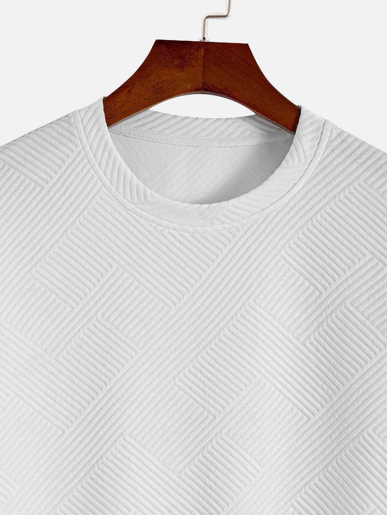 Striped Jacquard Short Sleeve T-Shirt with Arc Hem