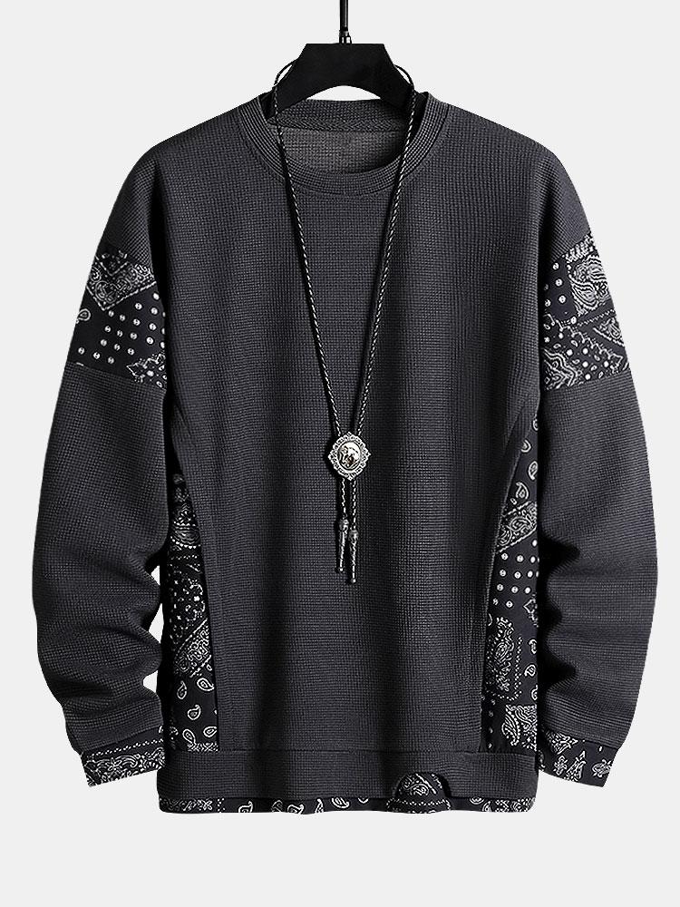 Paisley Pattern Waffle Knit Sweatshirt