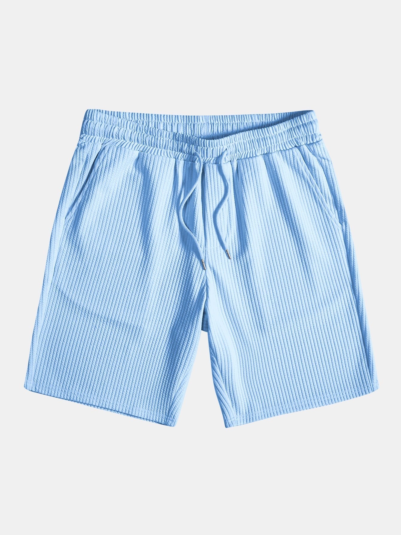 Ribbed Button-Up Shirt and Shorts Set in Muscle Fit