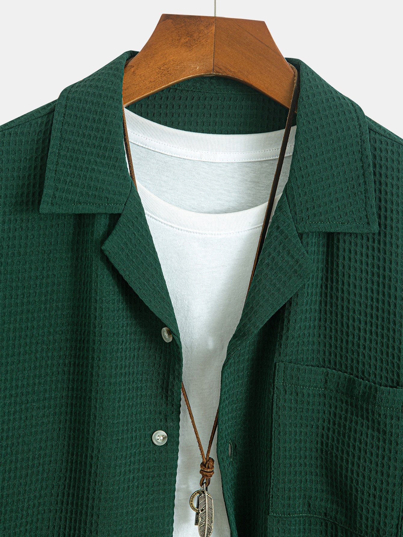 Waffle Knit Long Sleeve Cuban Collar Shirt