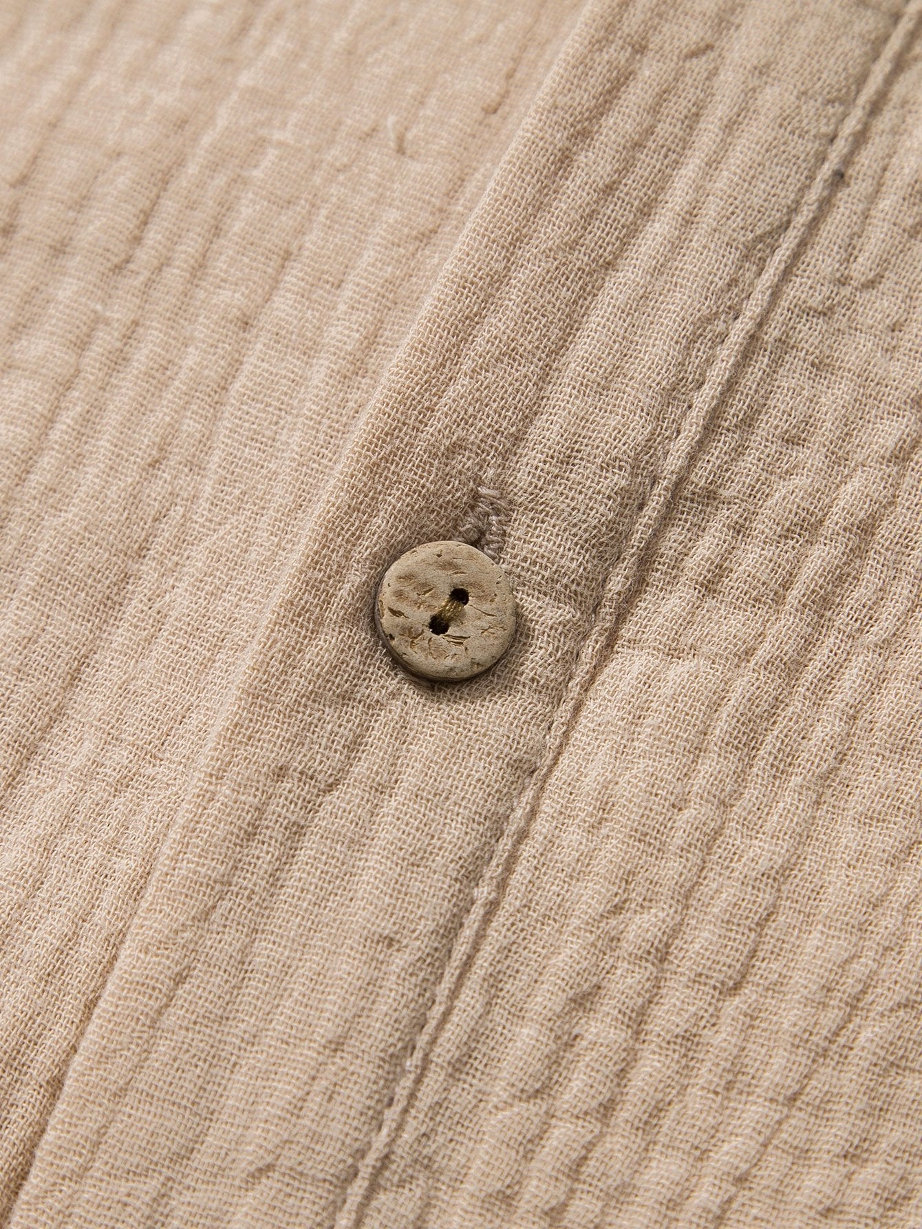 Wrinkled Cotton Henley Shirt with Half Open Placket and Collar