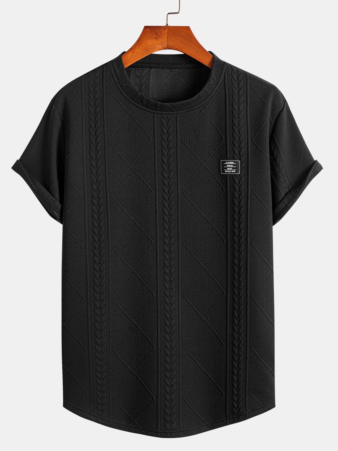 Geometric Jacquard Short Sleeve T-Shirt with Arc Hem & Matching Shorts