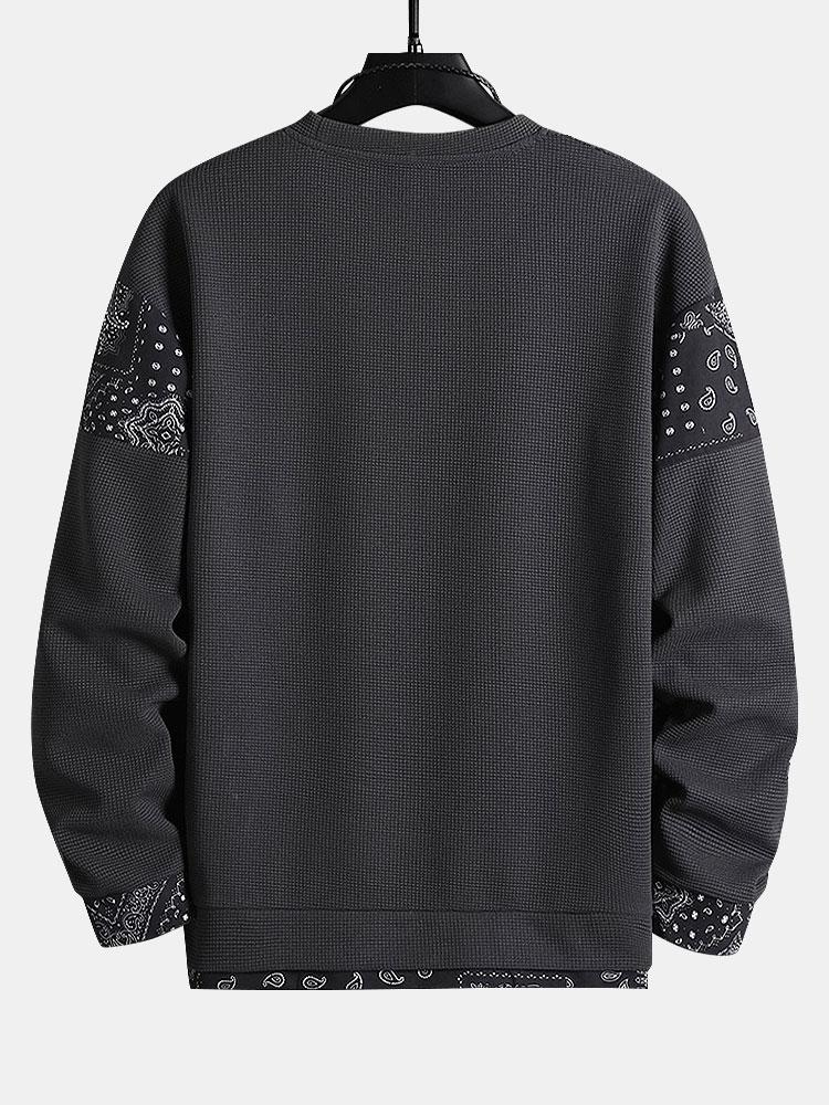 Paisley Pattern Waffle Knit Sweatshirt