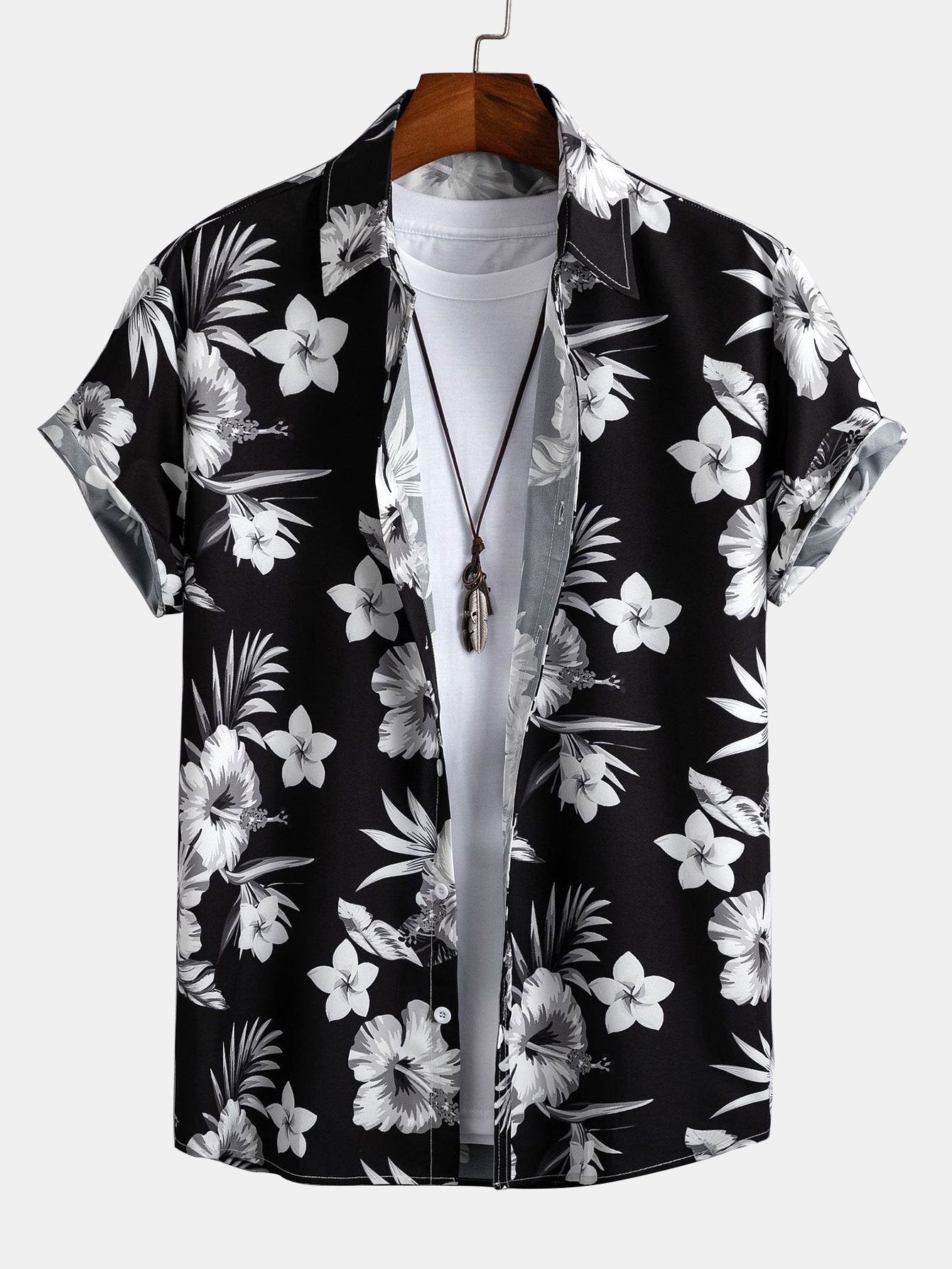 Button-Up Shirt with Tropical Floral Design