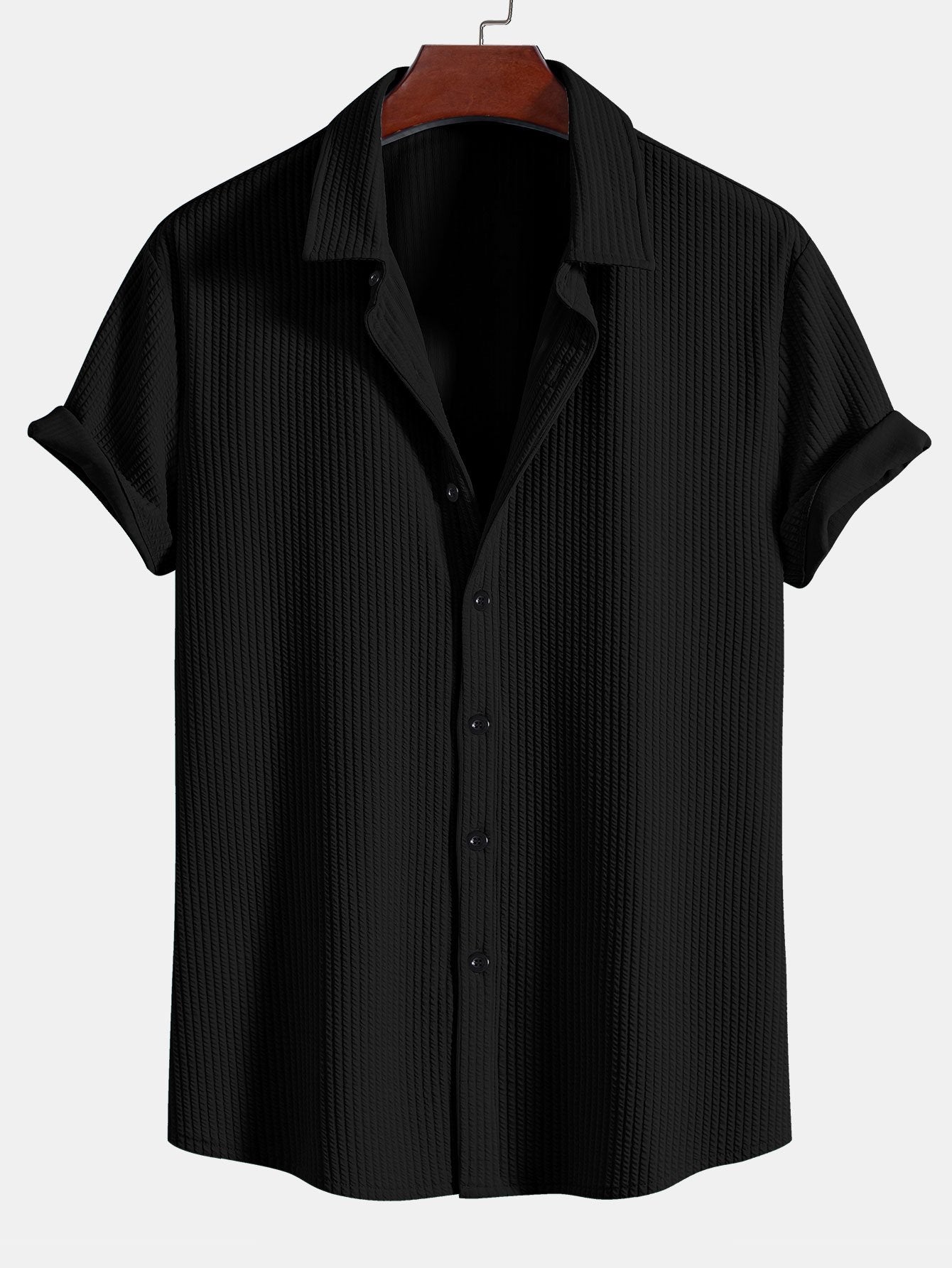 Ribbed Button-Up Shirt and Shorts Set in Muscle Fit