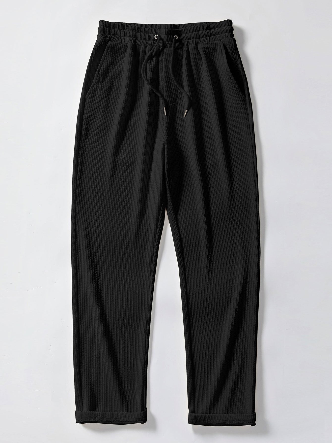 V-Neck Ribbed Polo with Short Sleeves & Straight Leg Ribbed Trousers