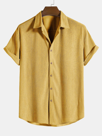 Short Sleeve Corduroy Button-Up Shirt