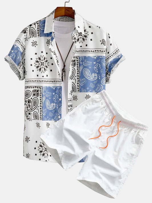 Paisley Print Button-Up Shirt with Coordinating Swim Shorts - Unique Pattern Design