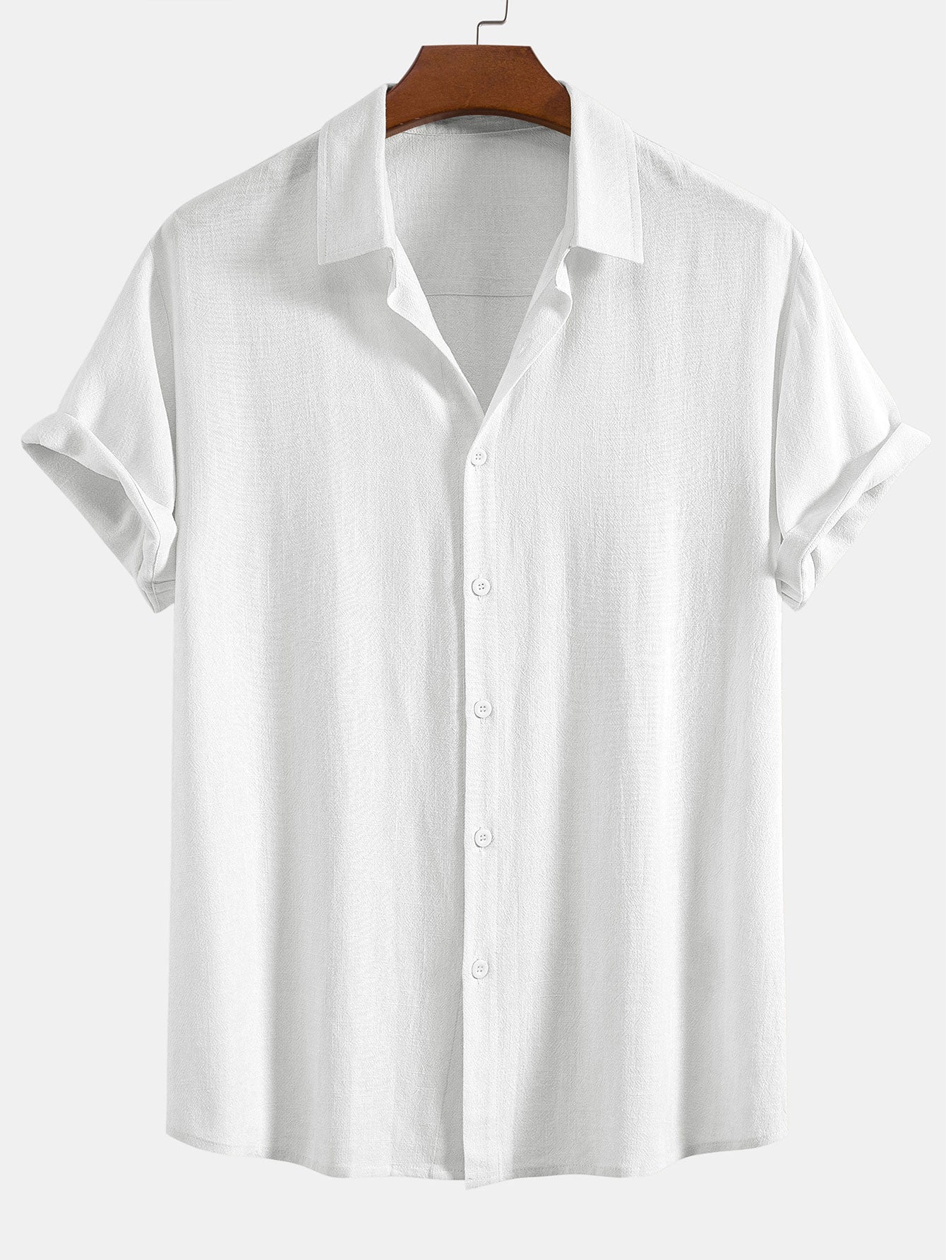 Linen-Rayon Blend Button-Up Shirt with Wrinkle-Textured Straight Leg Pants