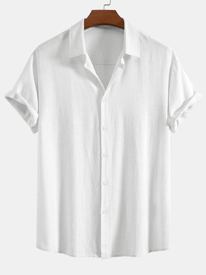 Linen-Rayon Blend Button-Up Shirt with Wrinkle-Textured Straight Leg Pants