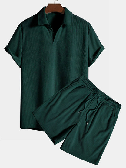 Short Sleeve Corduroy Polo and Matching Corduroy Shorts Set