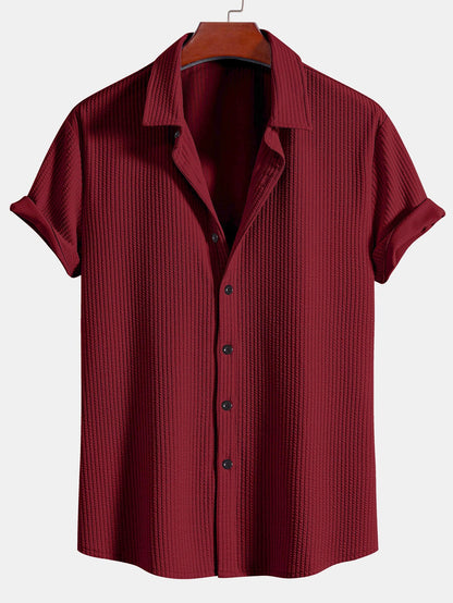 Ribbed Button-Up Shirt and Shorts Set in Muscle Fit