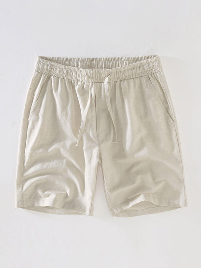 Striped Button-Up Shirt in Cotton Blend with Linen Drawstring Shorts