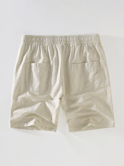 Striped Button-Up Shirt in Cotton Blend with Linen Drawstring Shorts