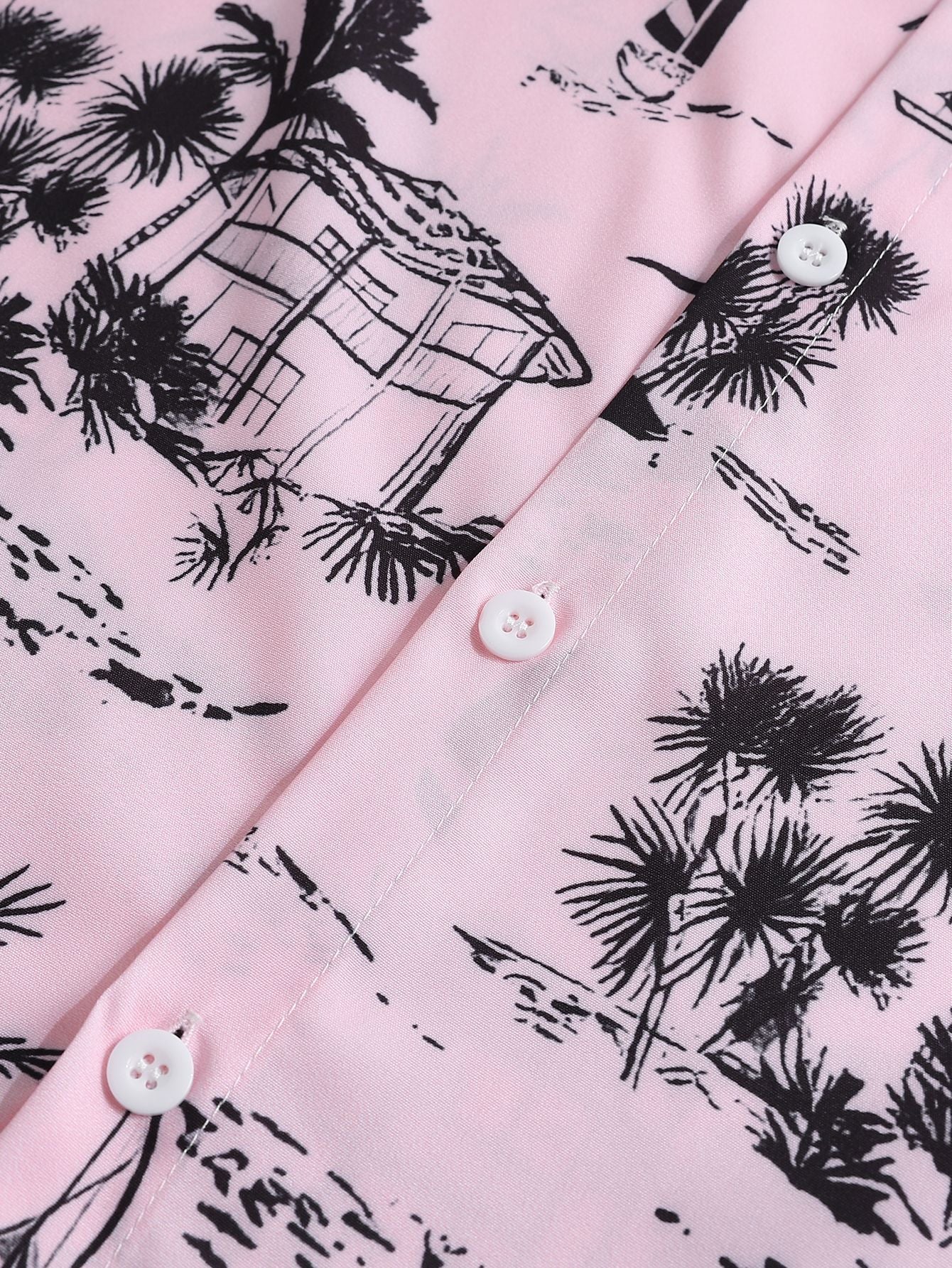 Button-Up Shirt with Palm Tree and Sailboat Print