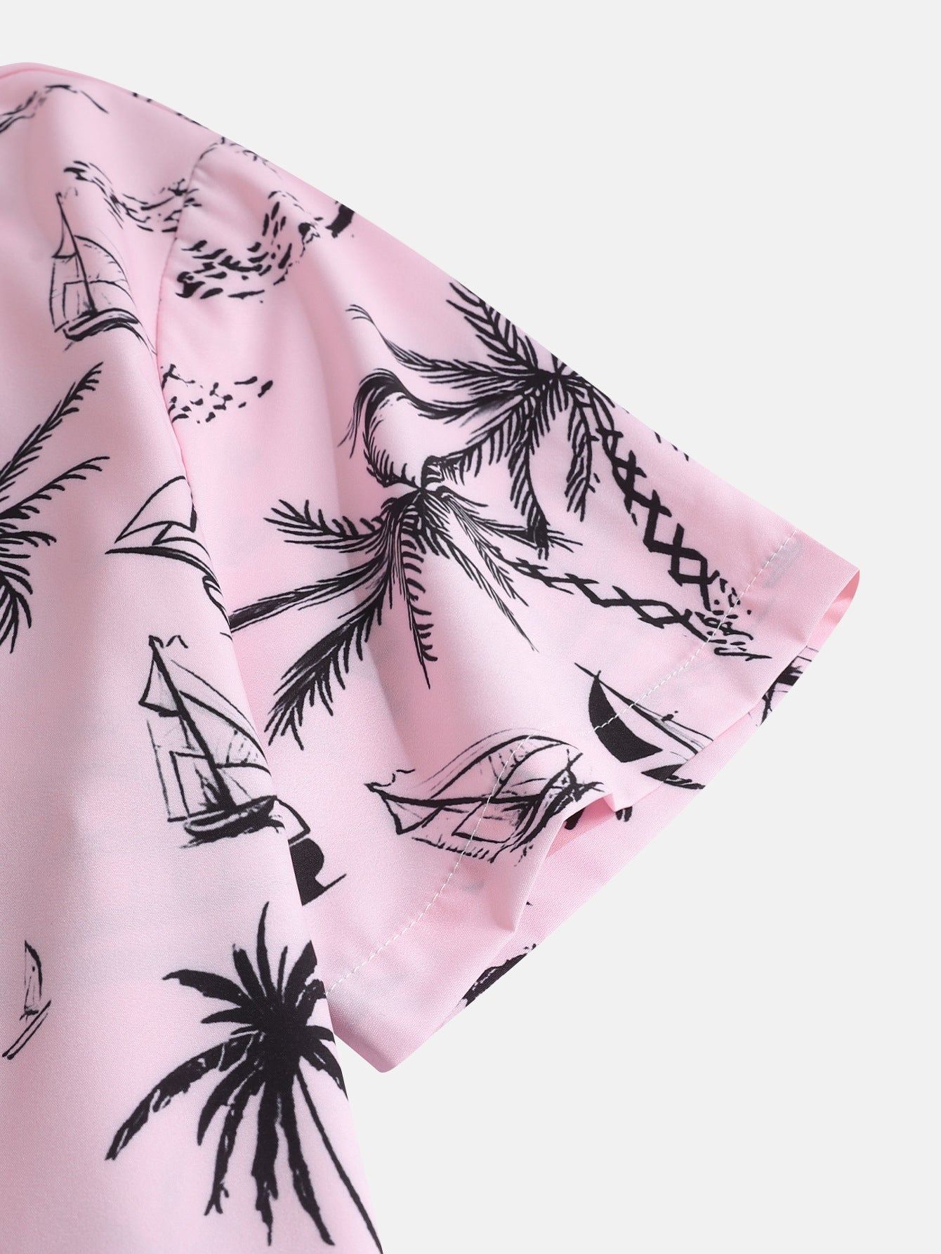 Button-Up Shirt with Palm Tree and Sailboat Print