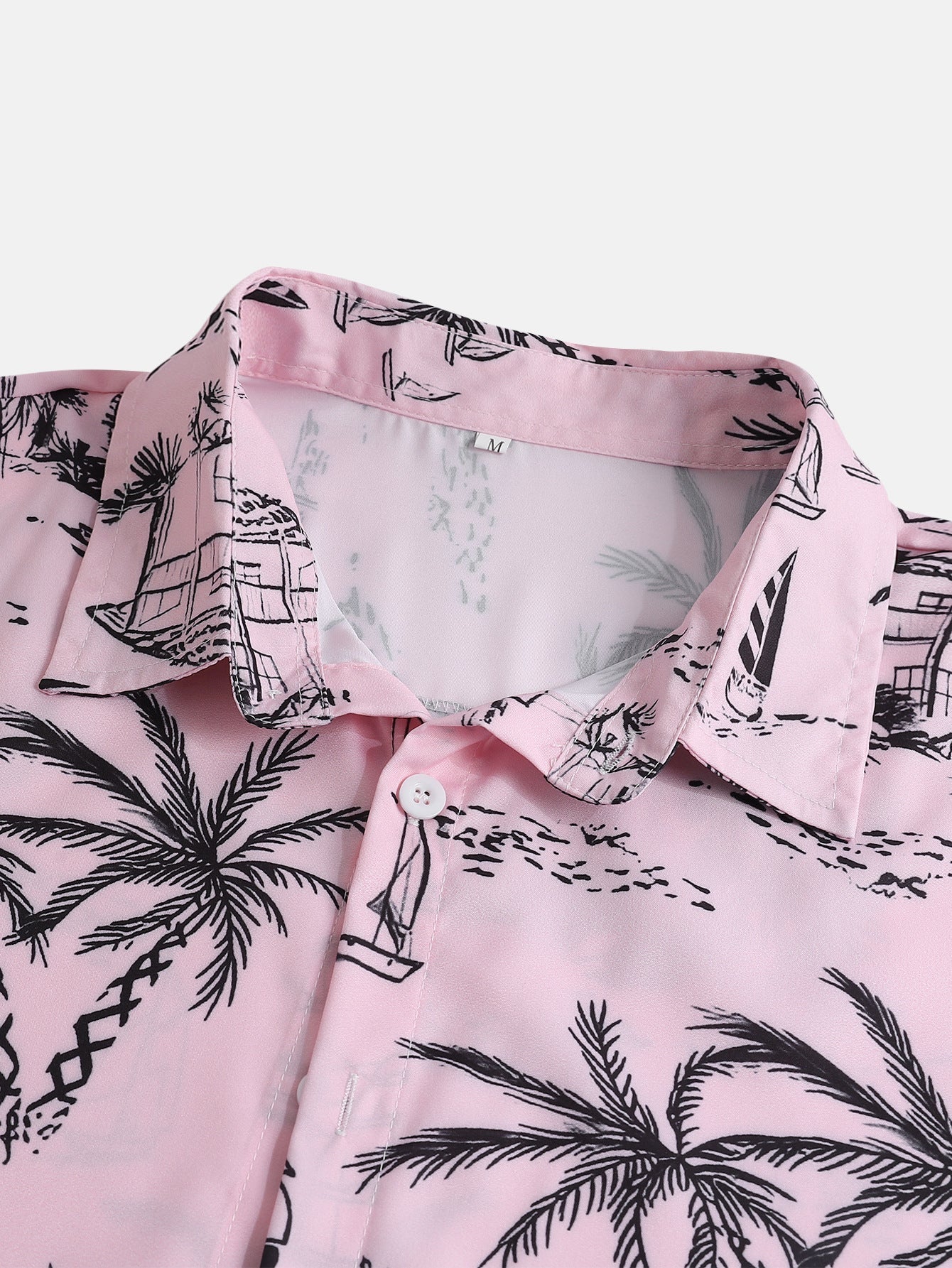 Button-Up Shirt with Palm Tree and Sailboat Print