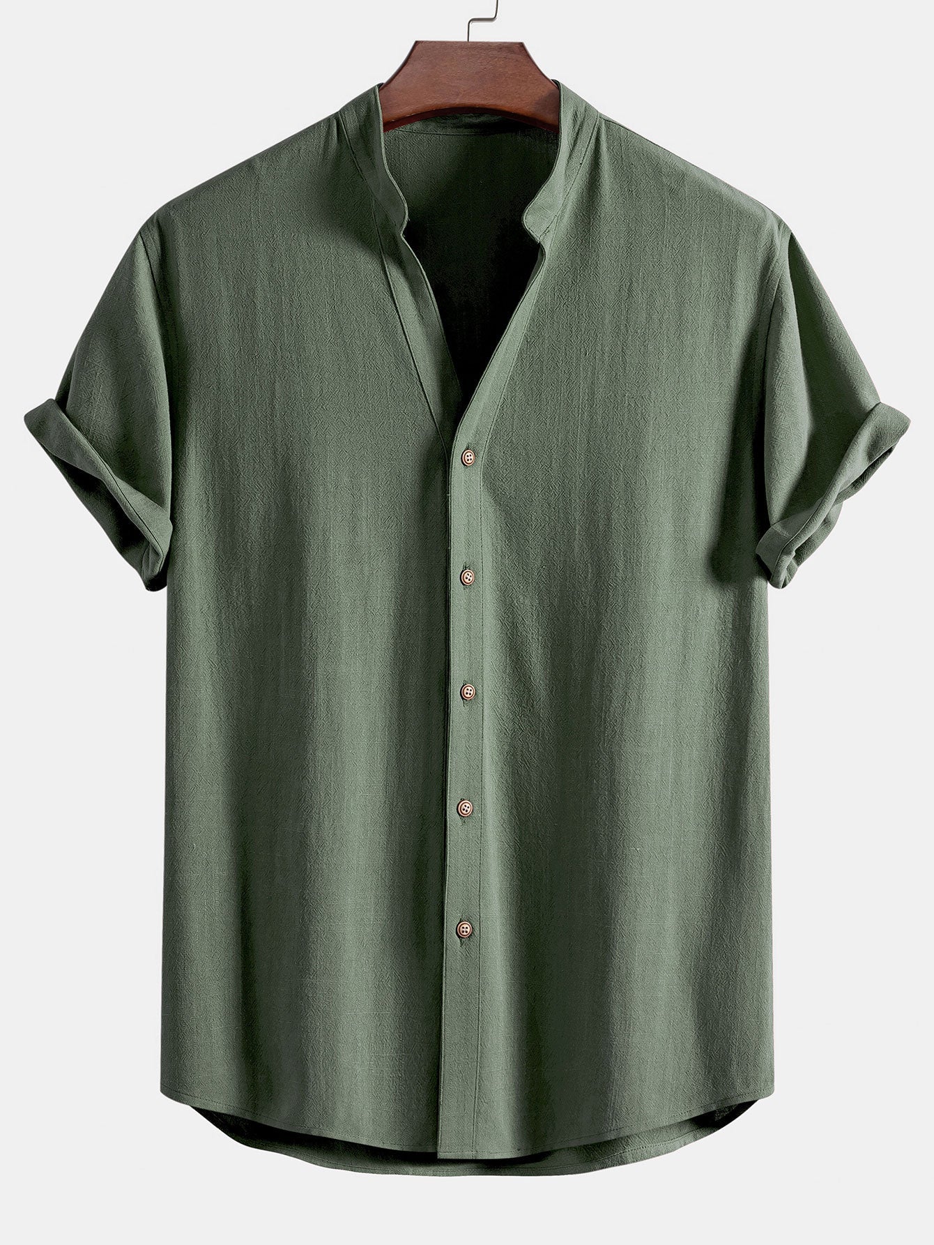 V-Neck Linen-Rayon Blend Top with Straight-Leg Linen Trousers