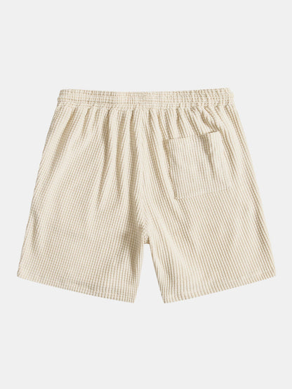Waffle Knit Button-Up Shirt and Shorts Set