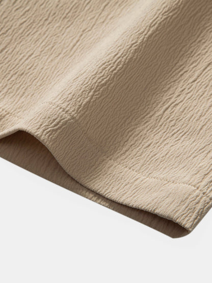 Linen-Rayon Blend Button-Up Shirt with Wrinkle-Textured Straight Leg Pants