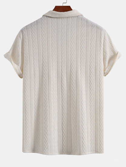 Textured Jacquard Cuban Shirt with Wrinkle-Resistant Straight Leg Pants