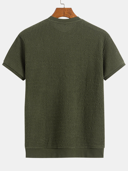 Short Sleeve Waffle Knit T-Shirt with Ribbed Hem