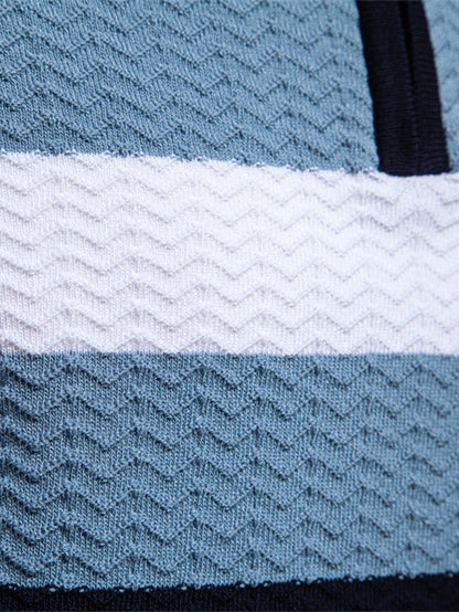 Textured Jacquard Knit Zip-Up Polo with Contrast Details