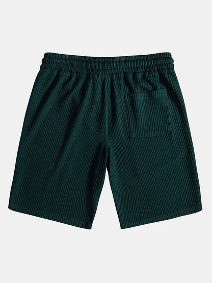 Ribbed Button-Up Shirt and Shorts Set in Muscle Fit