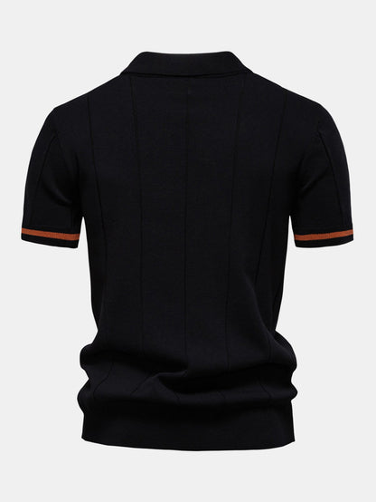 Zipper Knit Polo Shirt with Contrast Trim
