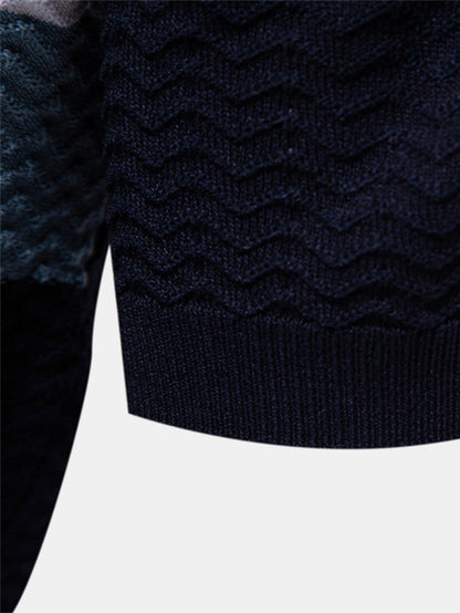 Textured Jacquard Knit Zip-Up Polo with Contrast Details