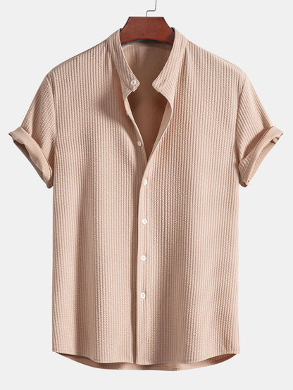 Ribbed Muscle Fit Stand Collar Shirt