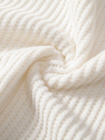 Short Sleeve Waffle V-Neck Polo with Matching Drawstring Knitted Waffle Shorts