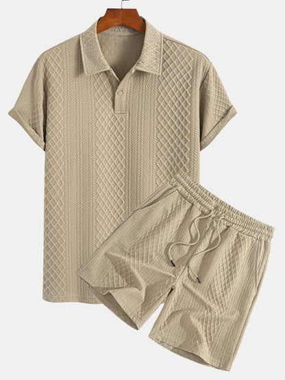 Geometric Diamond Pattern Polo and Shorts Set