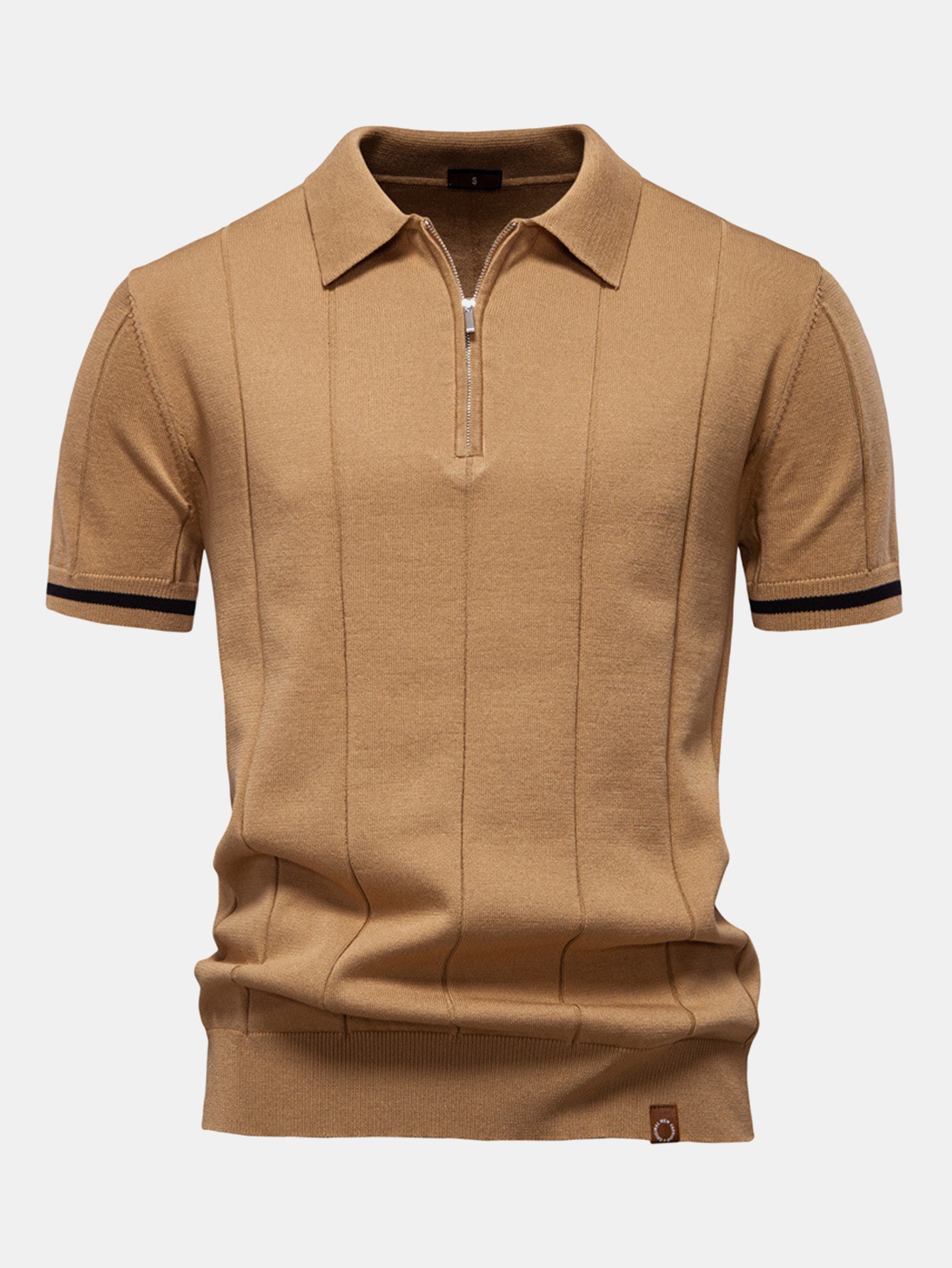 Zipper Knit Polo Shirt with Contrast Trim