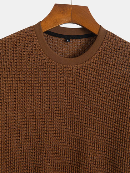 Short Sleeve Waffle Knit T-Shirt with Ribbed Hem
