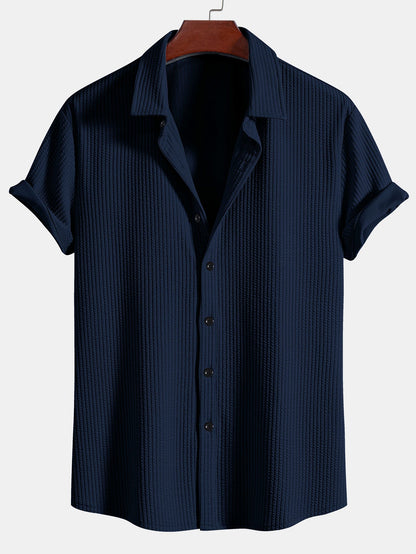 Ribbed Button-Up Shirt and Shorts Set in Muscle Fit