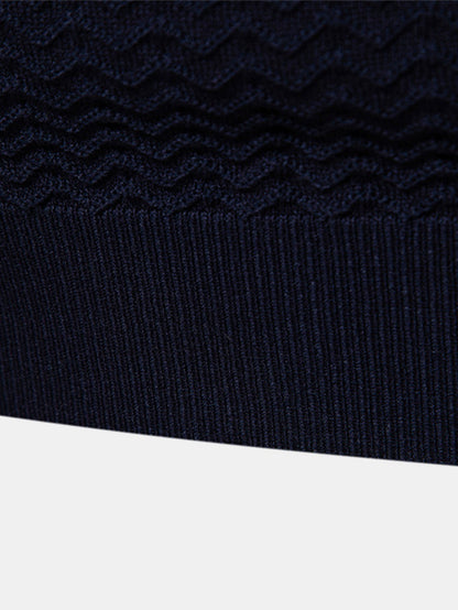 Textured Jacquard Knit Zip-Up Polo with Contrast Details
