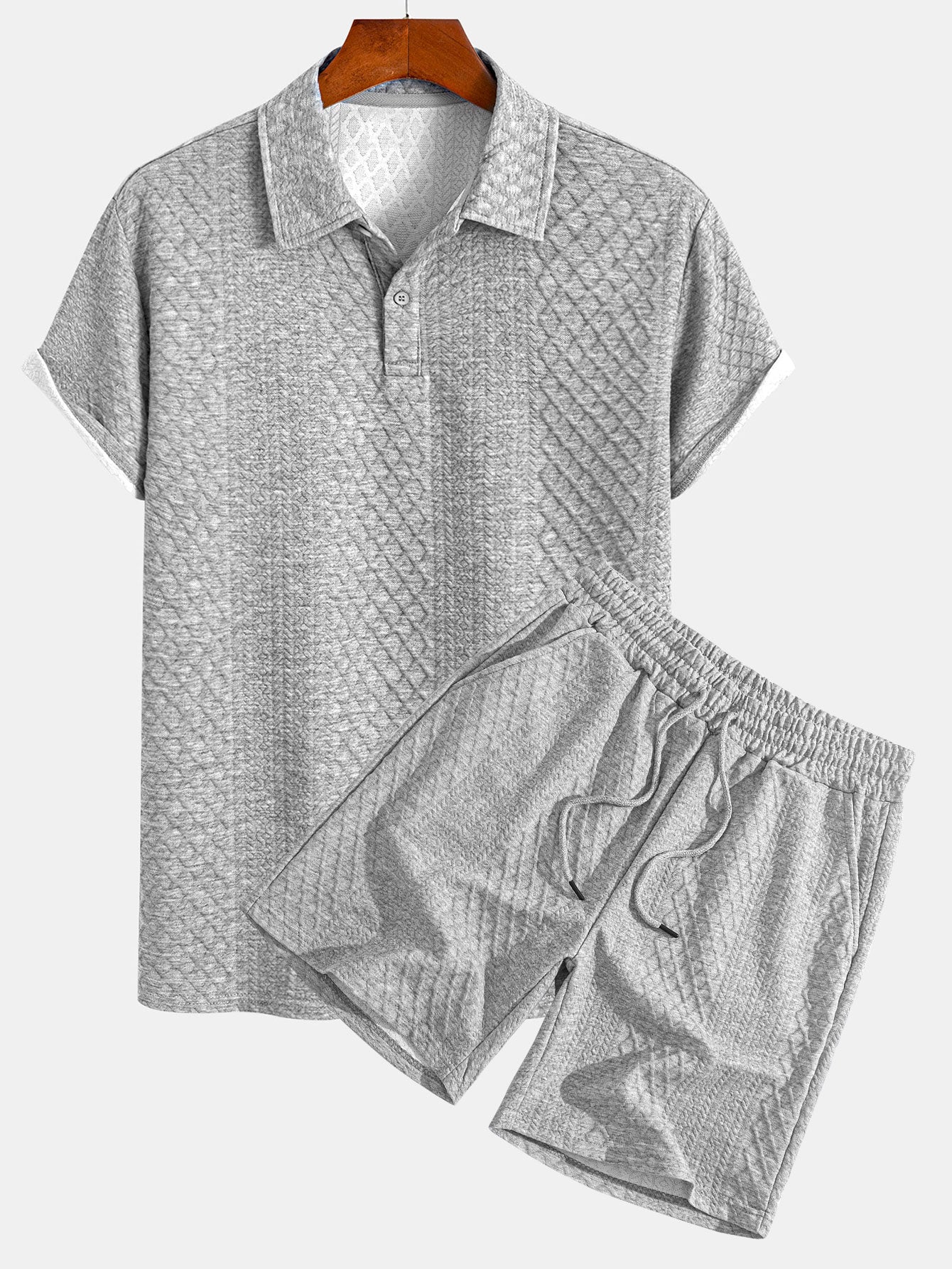 Geometric Diamond Pattern Polo and Shorts Set
