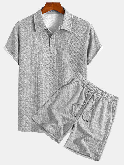 Geometric Diamond Pattern Polo and Shorts Set